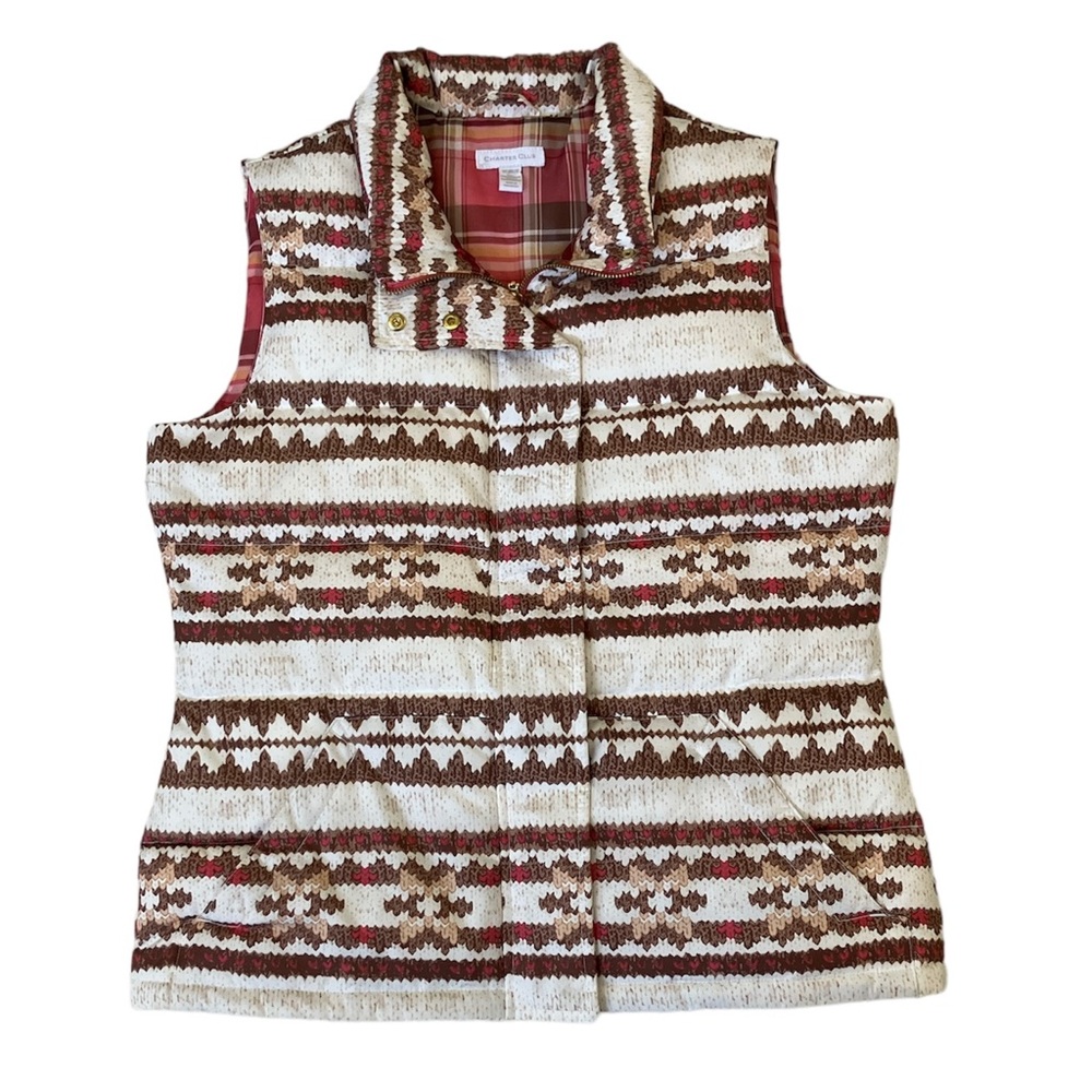 Charter Club Women’s Puffer Vest Plaid Lining Size Medium